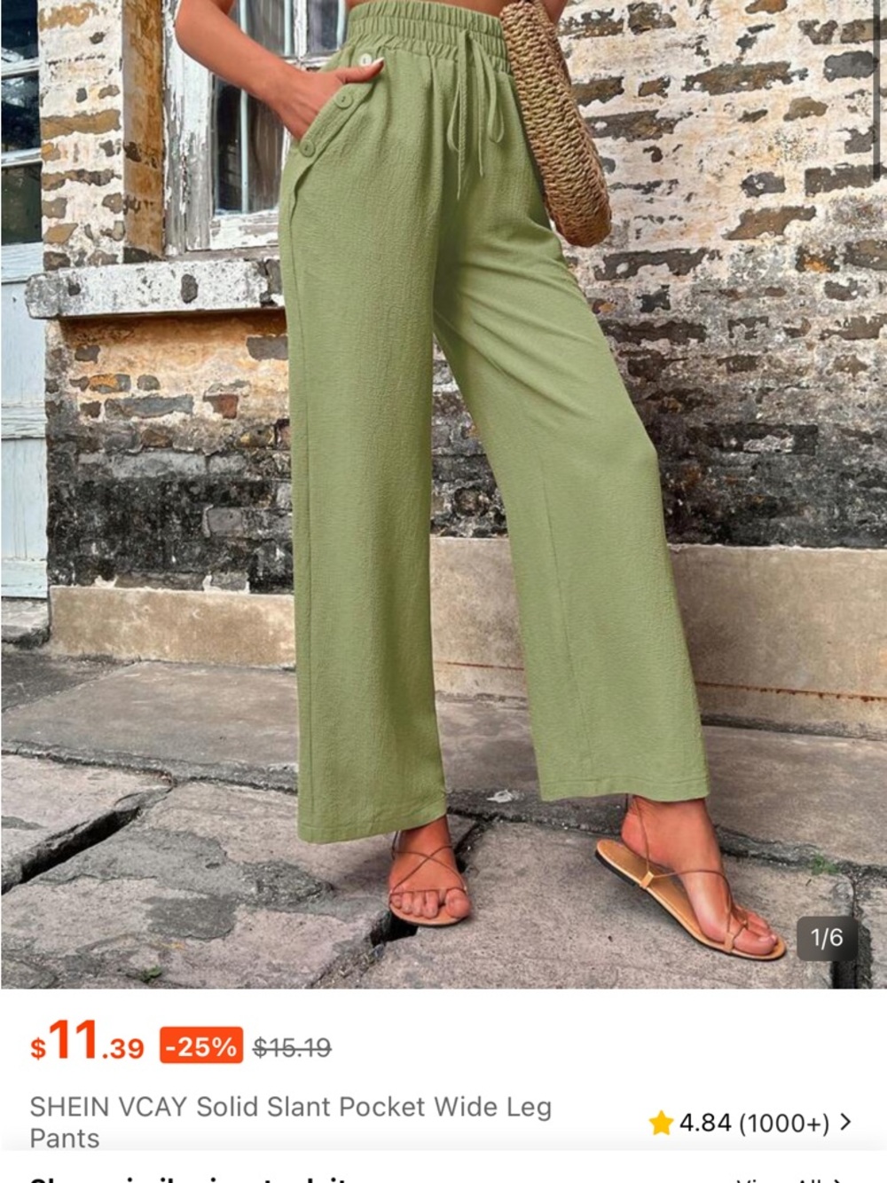 SHEIN Olive Green Wide Leg Slant Pocket Pants